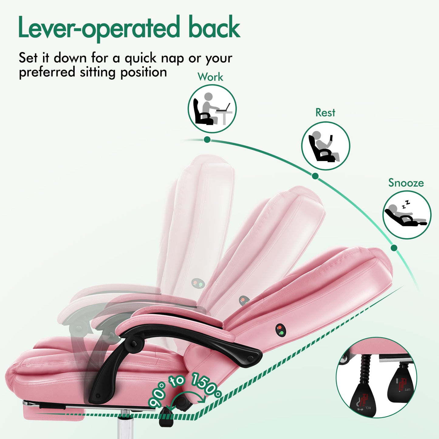 ELFORDSON Massage Office Chair Gaming Executive Seat PU Leather Pink