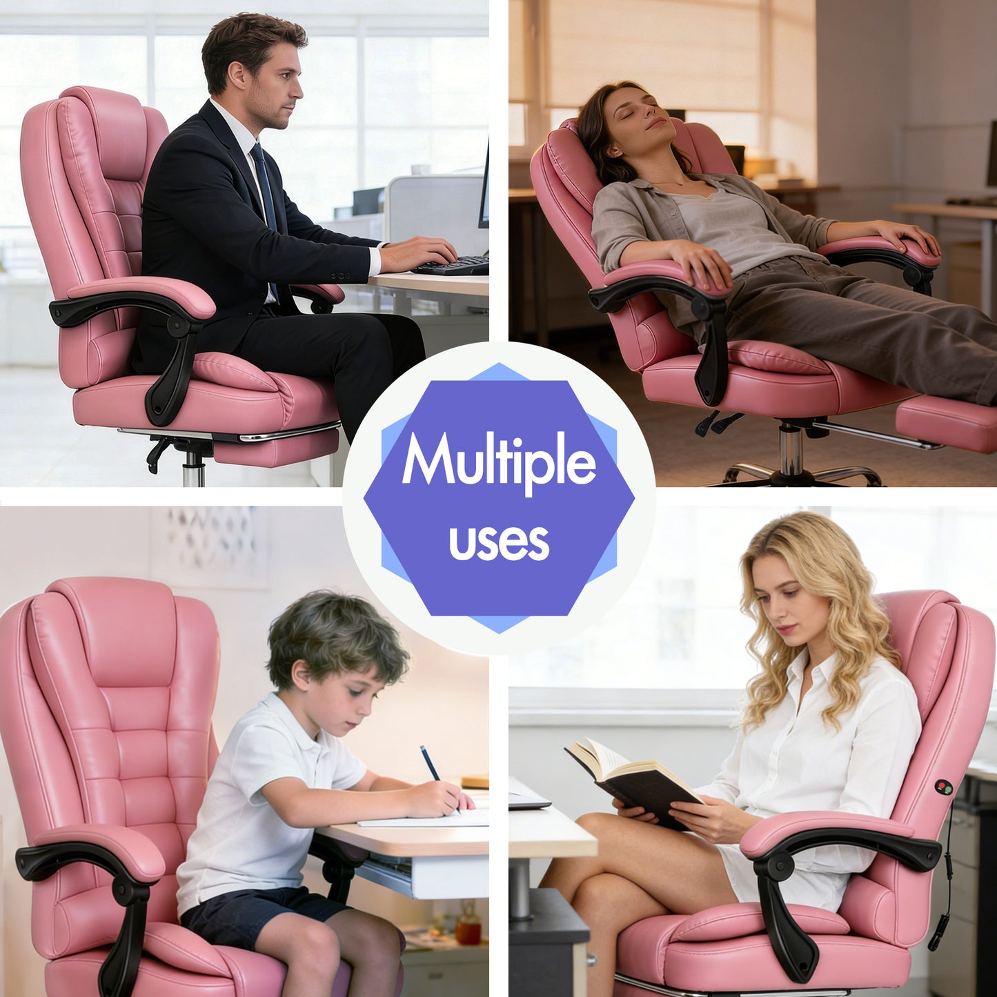 ELFORDSON Massage Office Chair Gaming Executive Seat PU Leather Pink