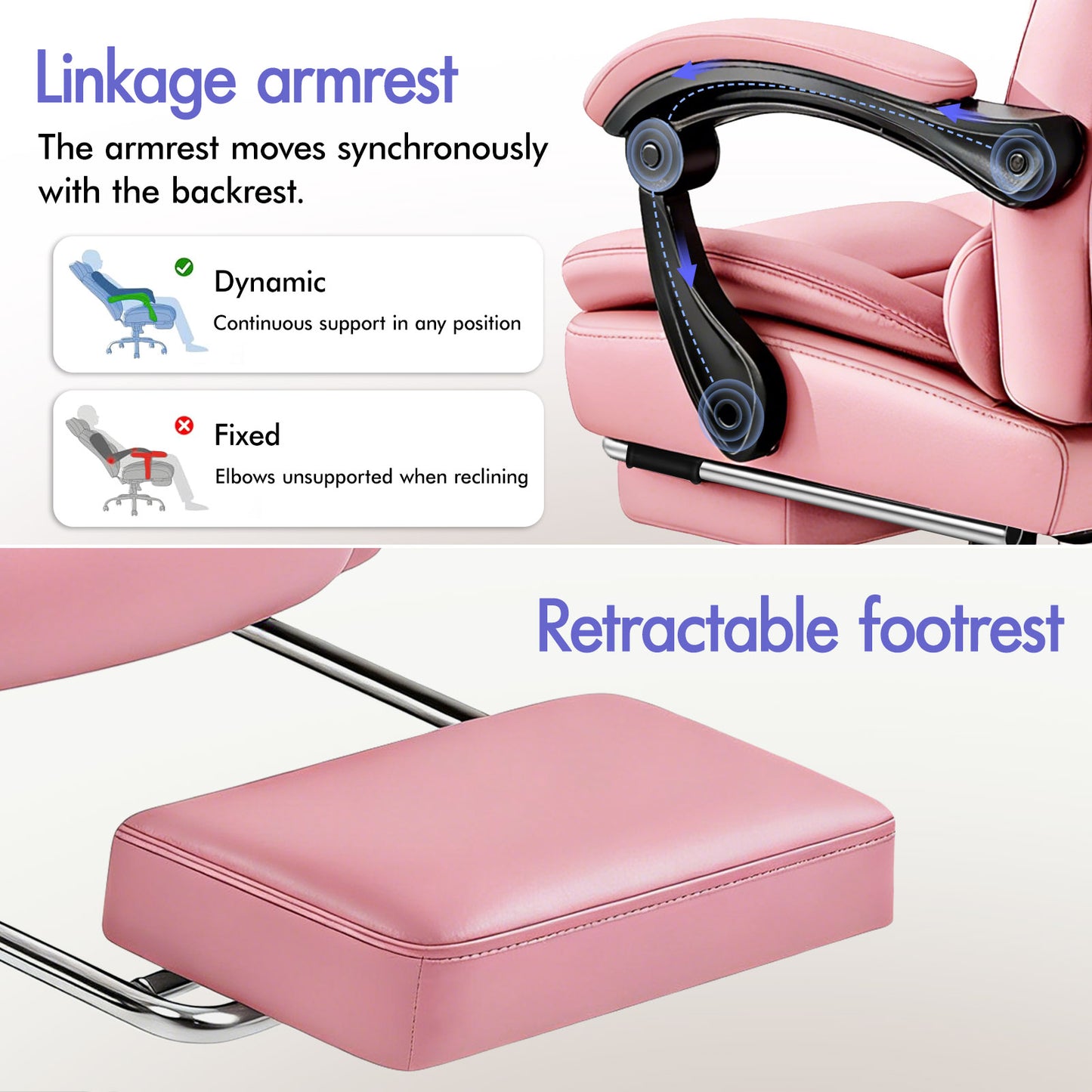 ELFORDSON Massage Office Chair Gaming Executive Seat PU Leather Pink