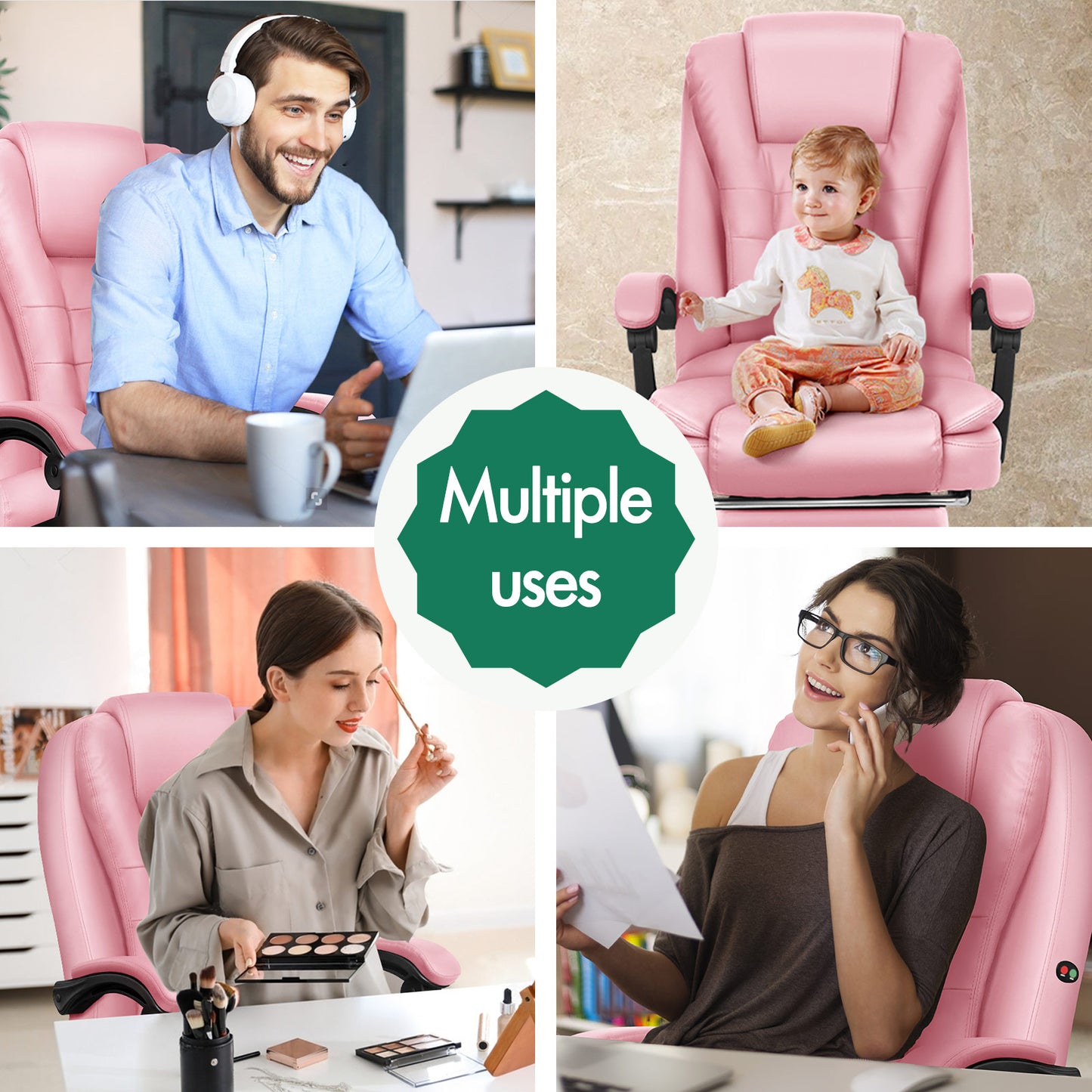 ELFORDSON Massage Office Chair Gaming Executive Seat PU Leather Pink