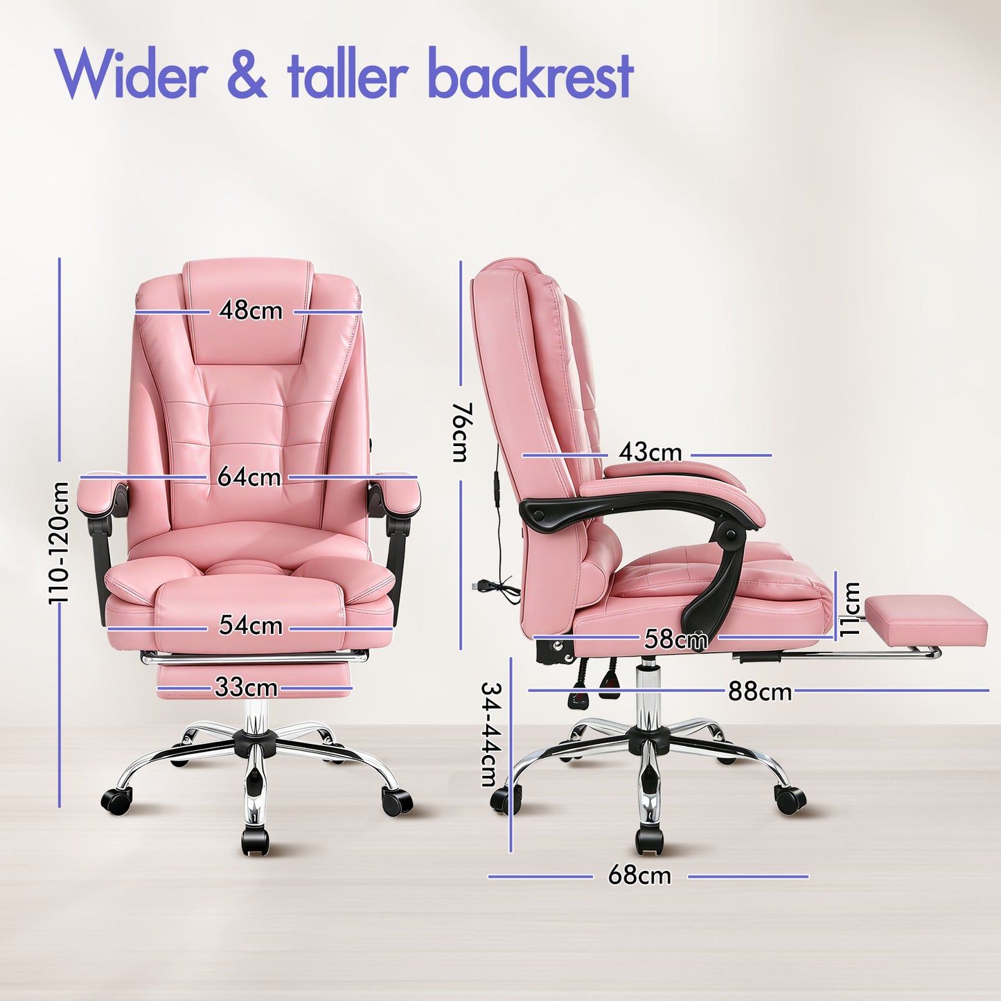 ELFORDSON Massage Office Chair Gaming Executive Seat PU Leather Pink