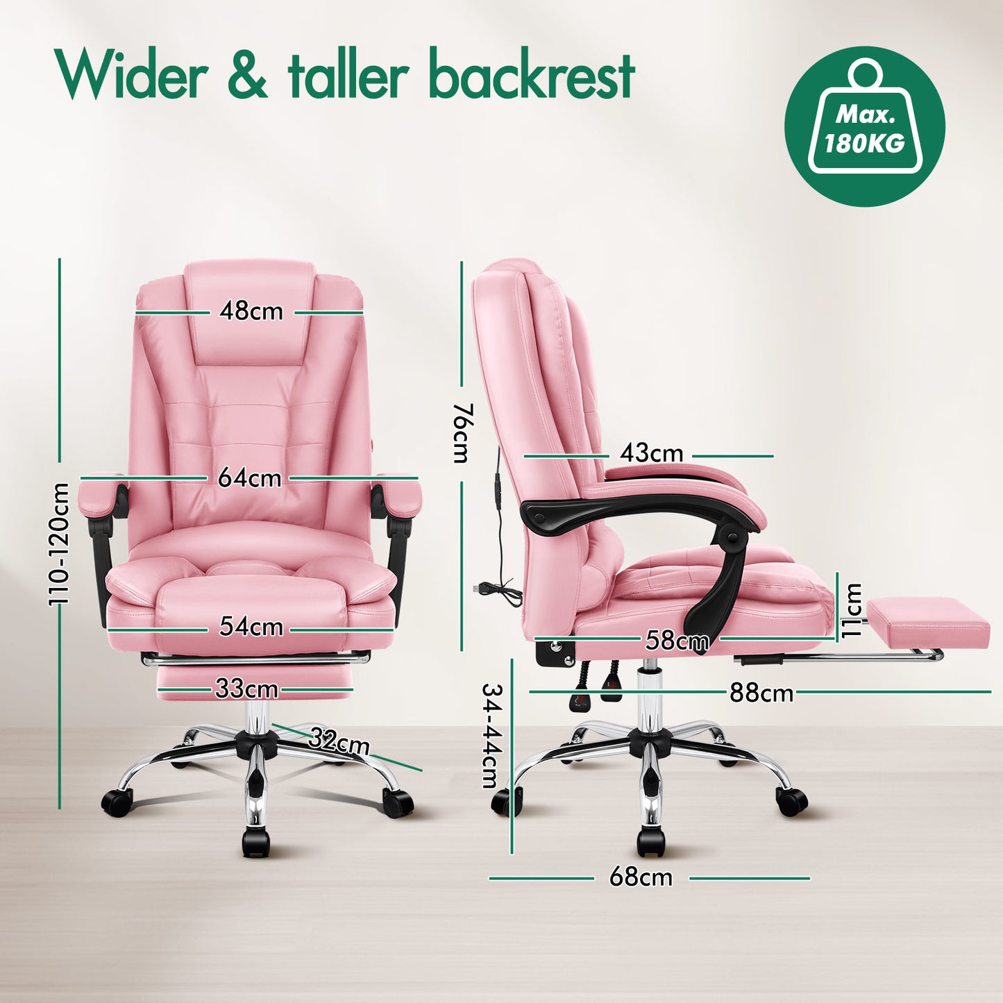 ELFORDSON Massage Office Chair Gaming Executive Seat PU Leather Pink