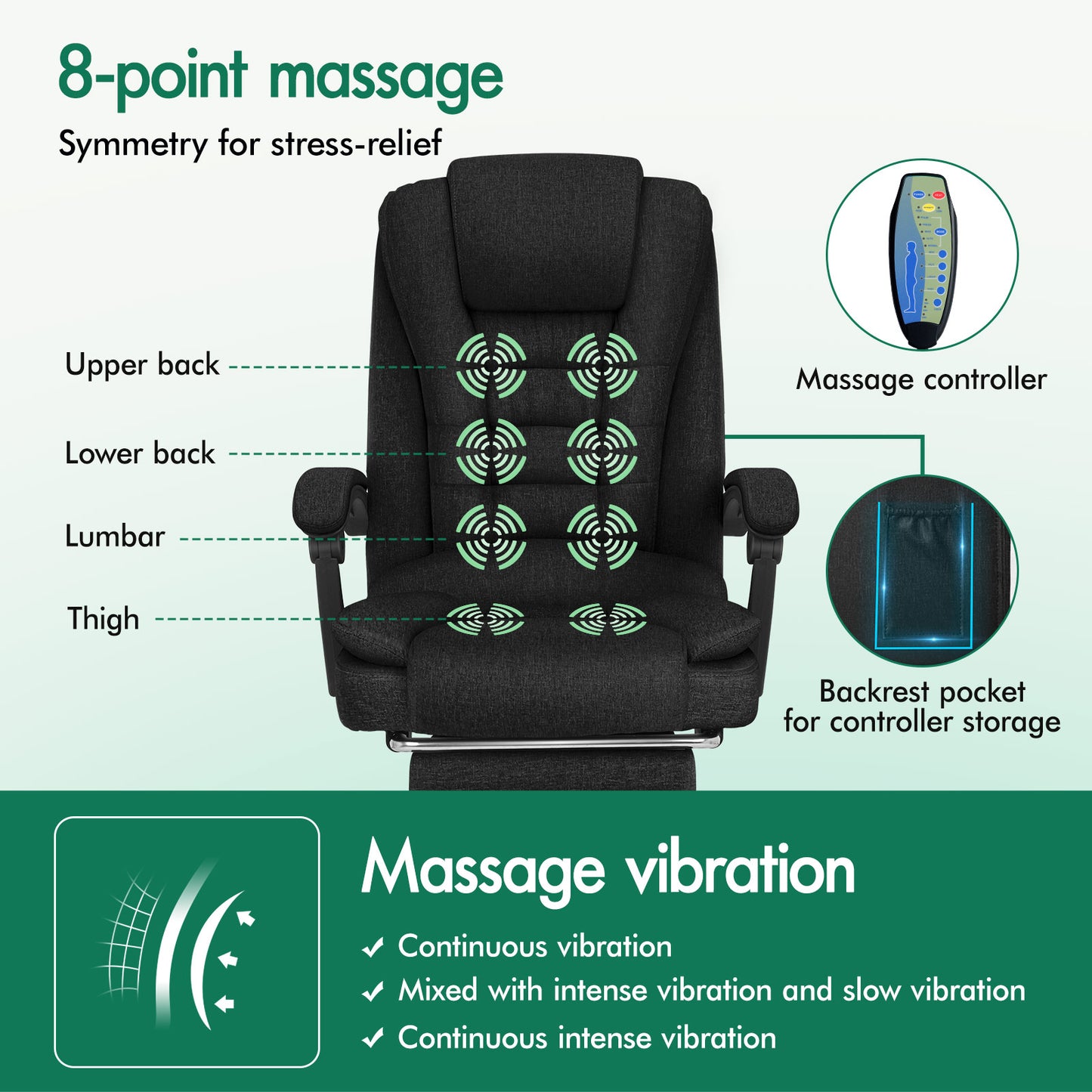 ELFORDSON Massage Office Chair Heated Seat Executive Gaming Racer, Fabric Black