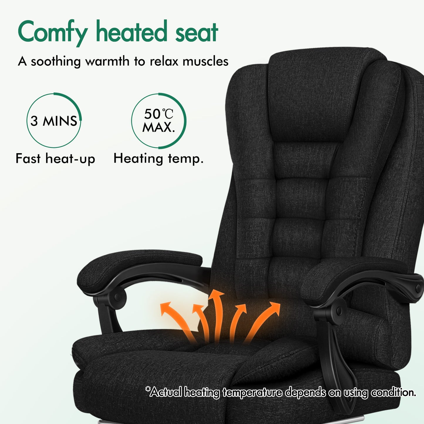 ELFORDSON Massage Office Chair Heated Seat Executive Gaming Racer, Fabric Black