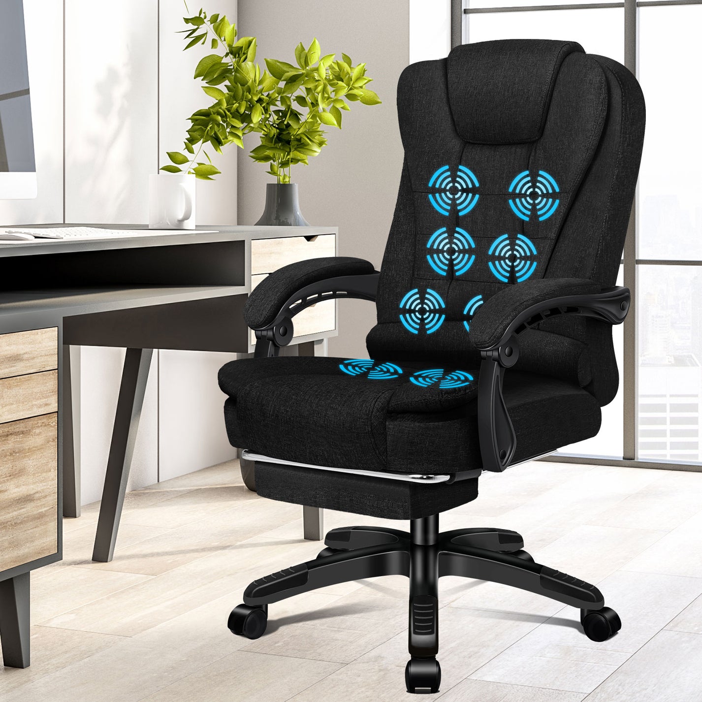 ELFORDSON Massage Office Chair Heated Seat Executive Gaming Racer, Fab