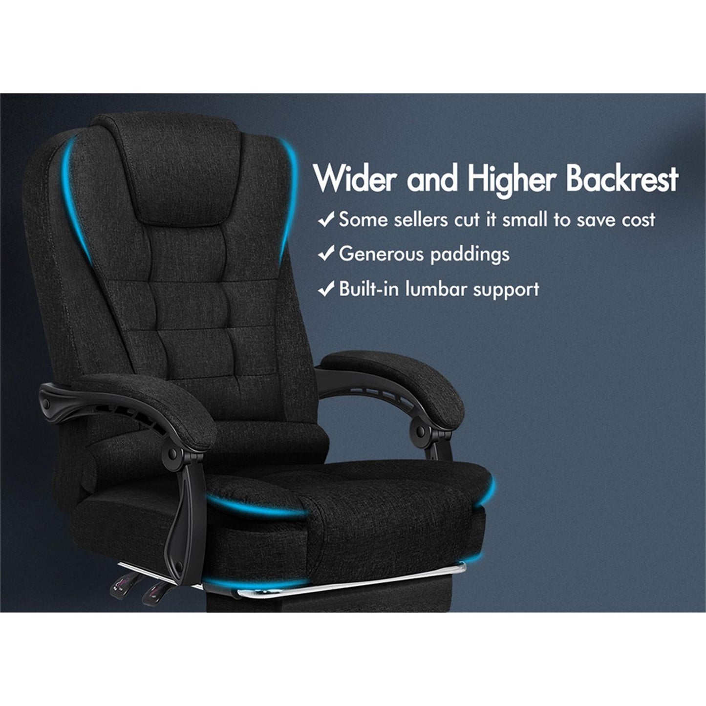 ELFORDSON Massage Office Chair Heated Seat Executive Gaming Racer, Fabric Black