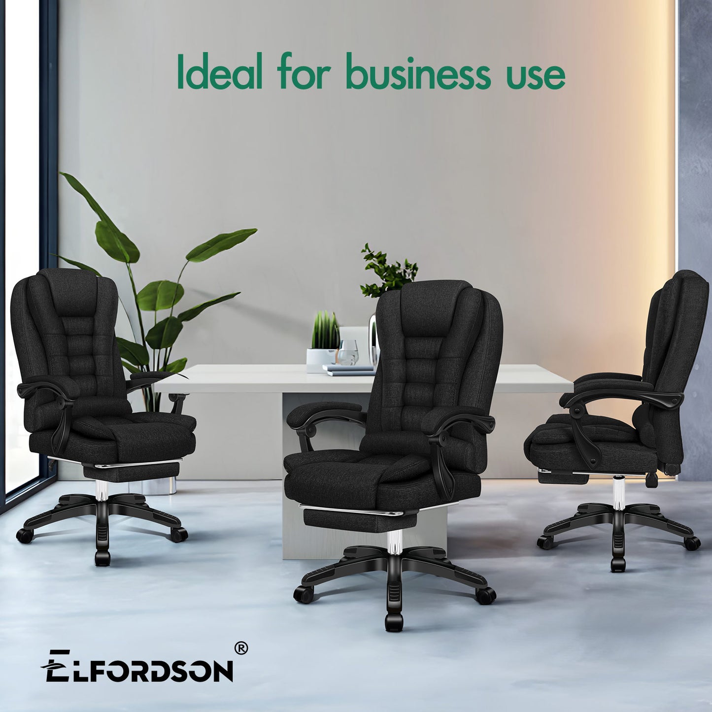 ELFORDSON Massage Office Chair Heated Seat Executive Gaming Racer, Fabric Black