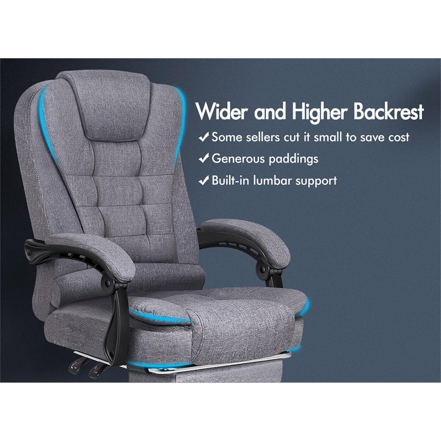 ELFORDSON Massage Office Chair Heated Seat Executive Gaming Racer, Fabric Grey