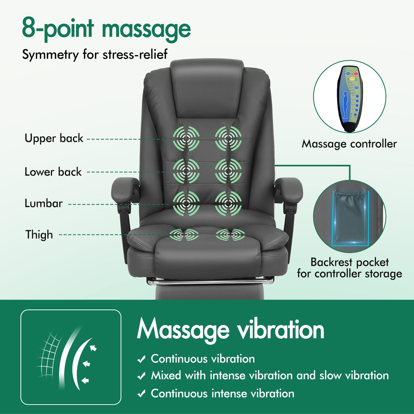 ELFORDSON Office Chair with 8-Point Massage and Heat Function, Grey