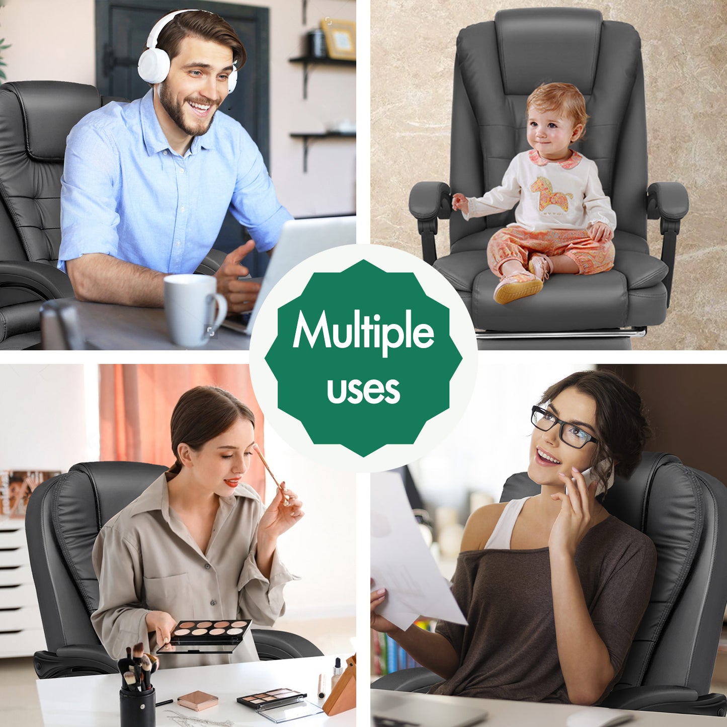 ELFORDSON Office Chair with 8-Point Massage and Heat Function, Grey