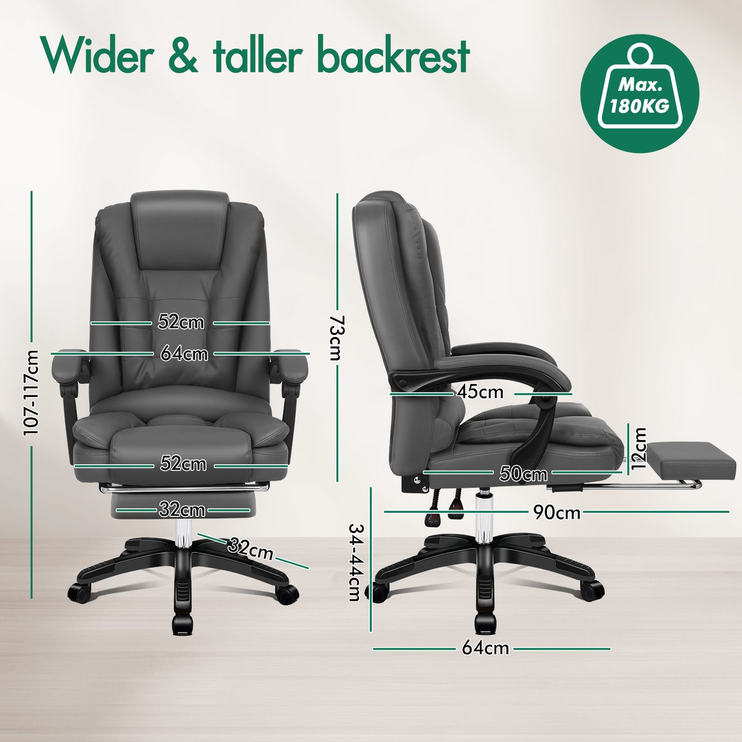 ELFORDSON Office Chair with 8-Point Massage and Heat Function, Grey