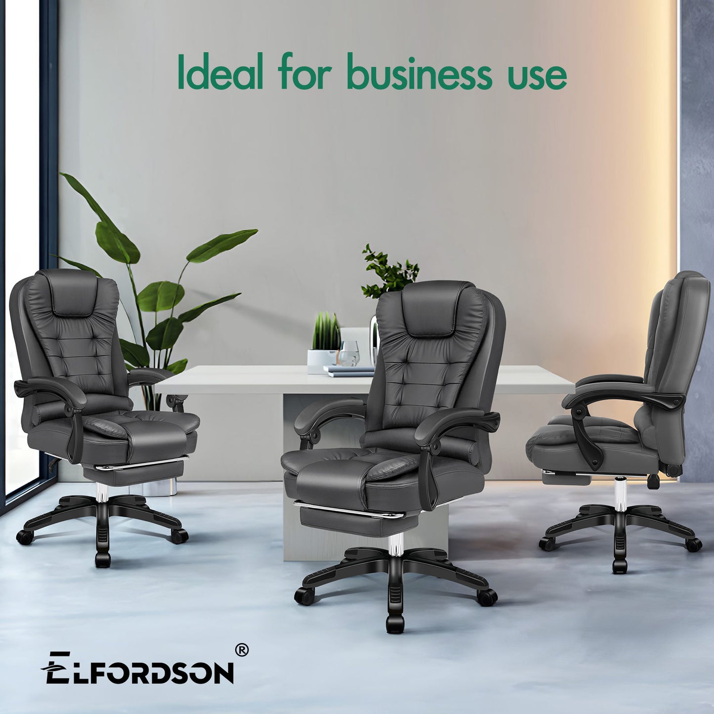 ELFORDSON Office Chair with 8-Point Massage and Heat Function, Grey