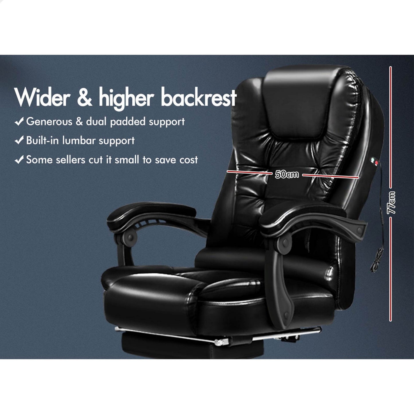 ELFORDSON Massage Office Chair with Footrest Executive Gaming PU Leather Glossy Black