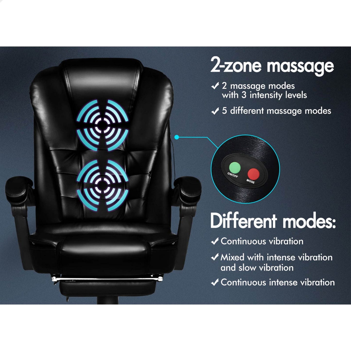 ELFORDSON Massage Office Chair with Footrest Executive Gaming PU Leather Glossy Black