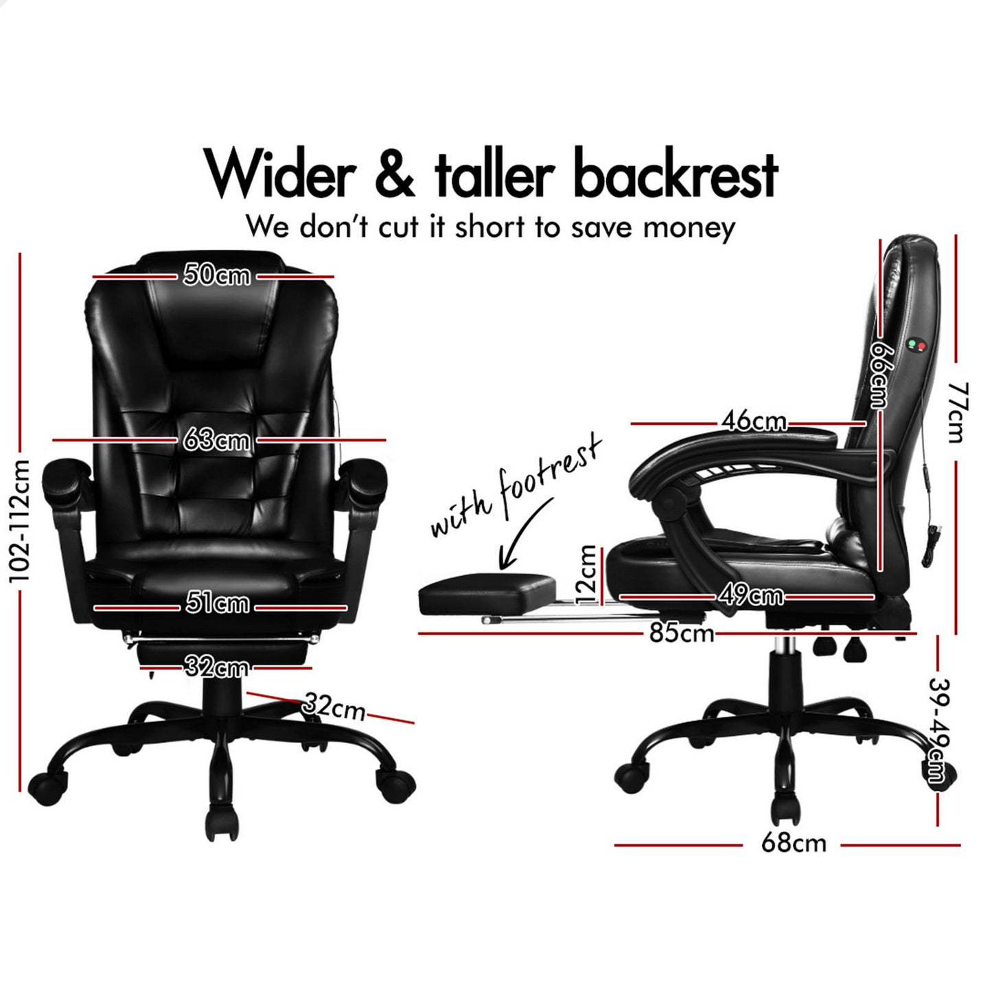 ELFORDSON Massage Office Chair with Footrest Executive Gaming PU Leather Glossy Black