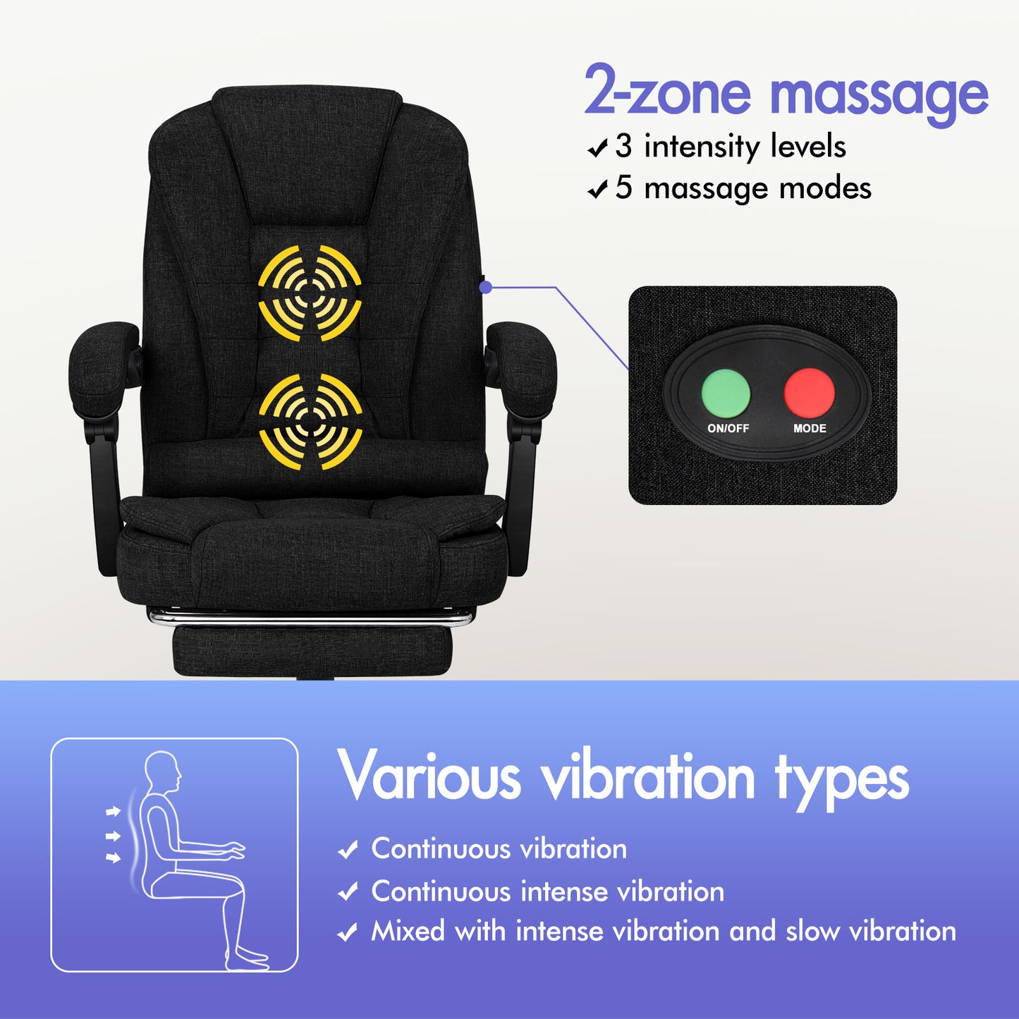 ELFORDSON Massage Office Chair with Footrest Executive Gaming Seat Breathable Fabric Upholstery, Black