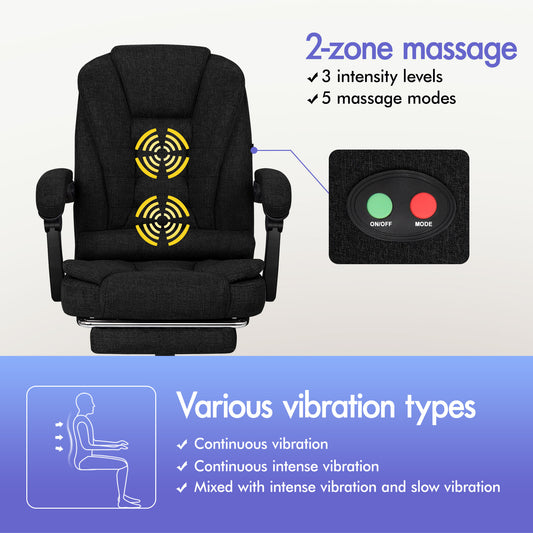 ELFORDSON Massage Office Chair with Footrest Executive Gaming Seat Breathable Fabric Upholstery, Black