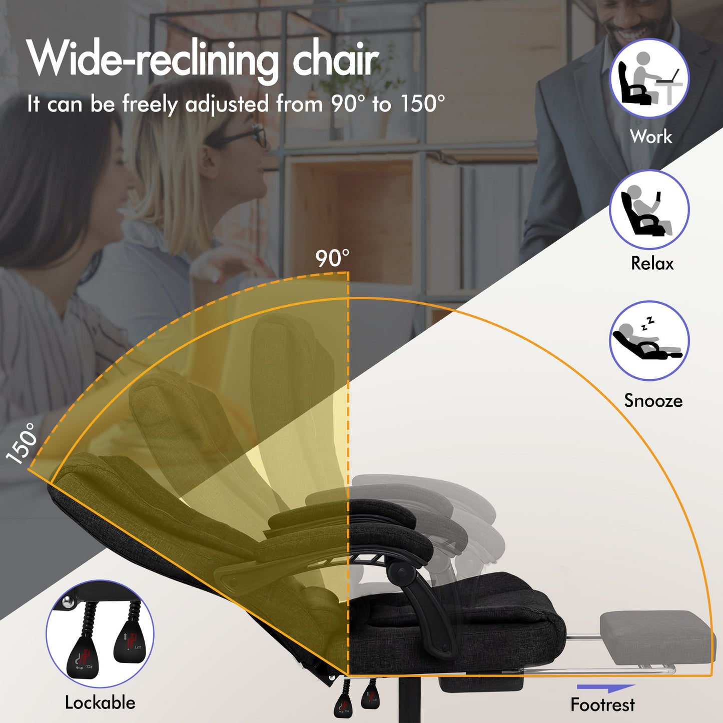 ELFORDSON Massage Office Chair with Footrest Executive Gaming Seat Breathable Fabric Upholstery, Black