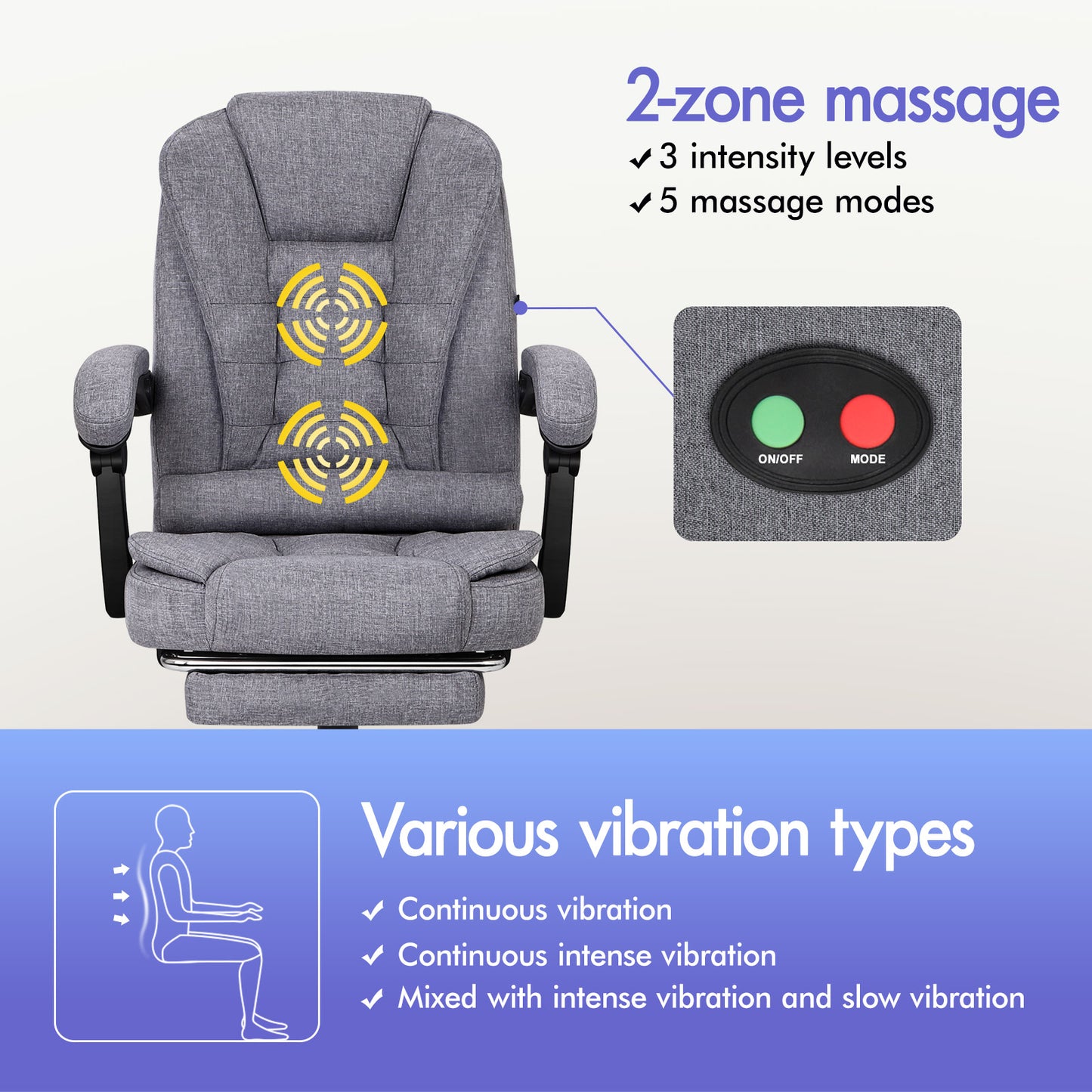 ELFORDSON Massage Office Chair with Footrest Executive Gaming Seat Breathable Fabric Upholstery, Grey