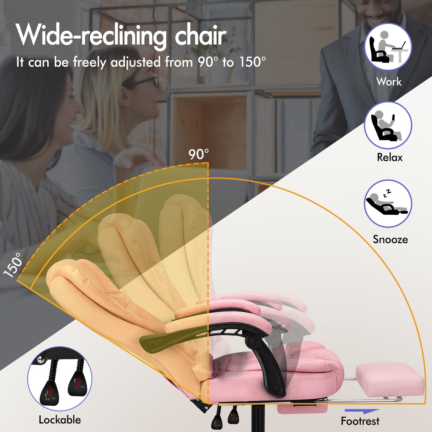 ELFORDSON Massage Office Chair with Footrest Executive Gaming Seat Leather Pink