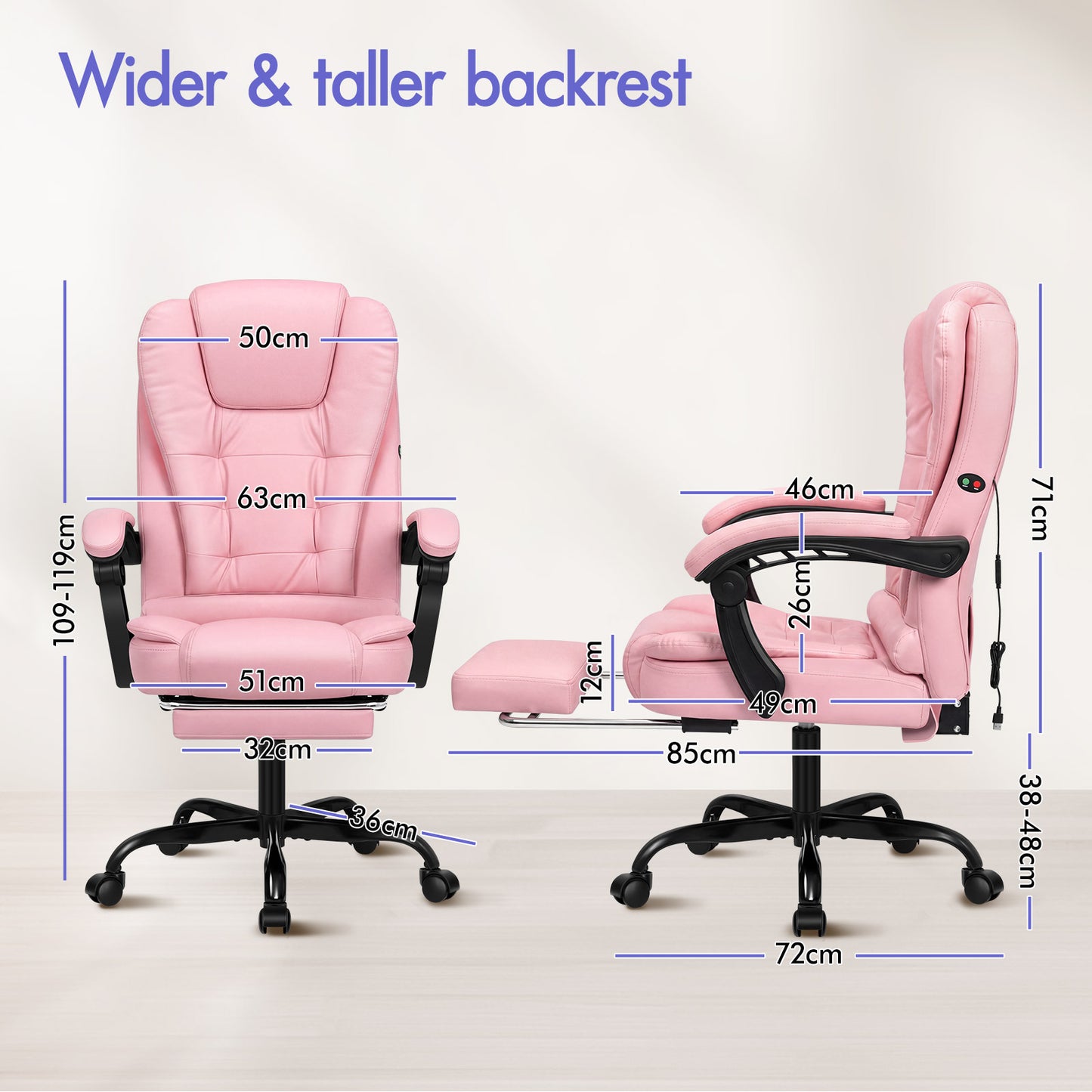 ELFORDSON Massage Office Chair with Footrest Executive Gaming Seat Leather Pink