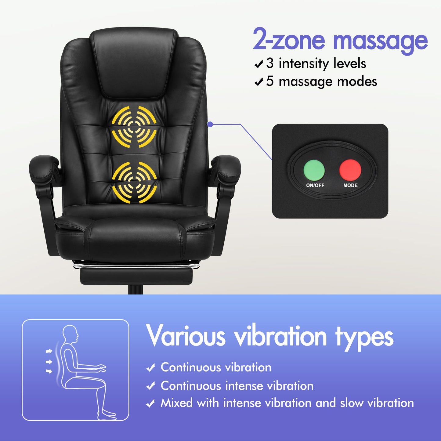 ELFORDSON Massage Office Chair with Footrest Executive Gaming Seat Leather Black