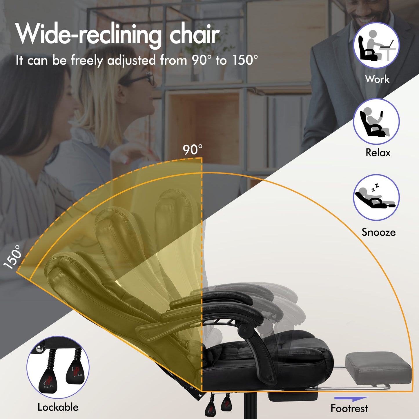 ELFORDSON Massage Office Chair with Footrest Executive Gaming Seat Leather Black