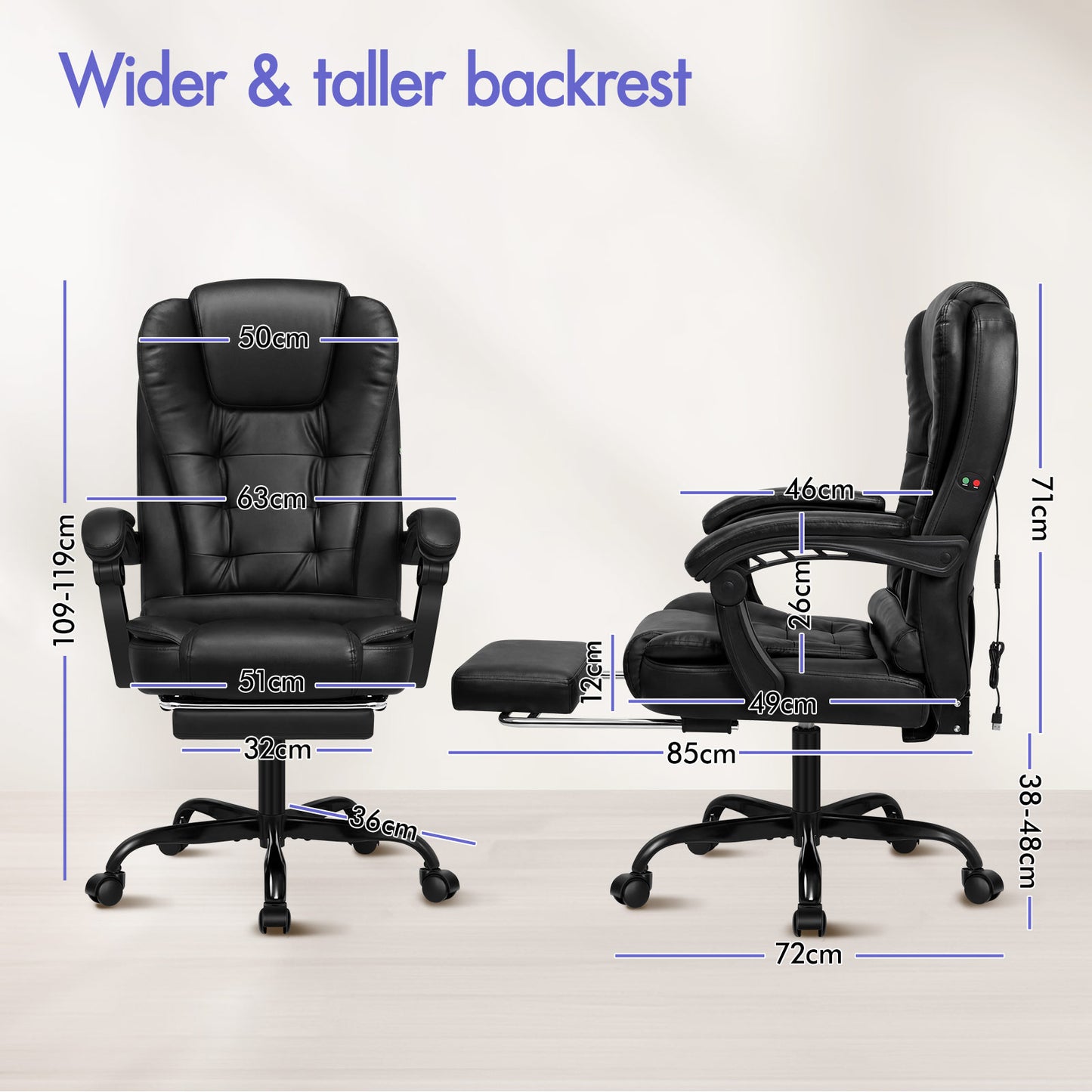 ELFORDSON Massage Office Chair with Footrest Executive Gaming Seat Leather Black