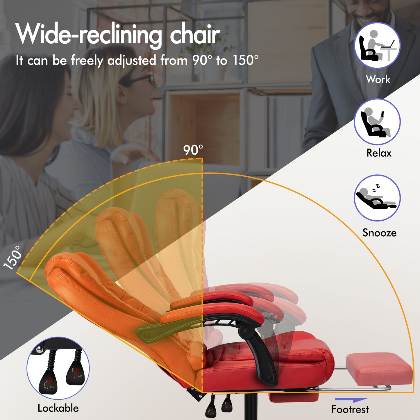 ELFORDSON Massage Office Chair with Footrest Executive Gaming Seat Leather Red