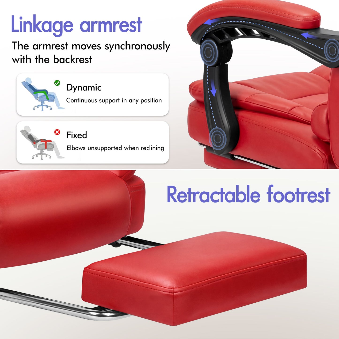 ELFORDSON Massage Office Chair with Footrest Executive Gaming Seat Leather Red