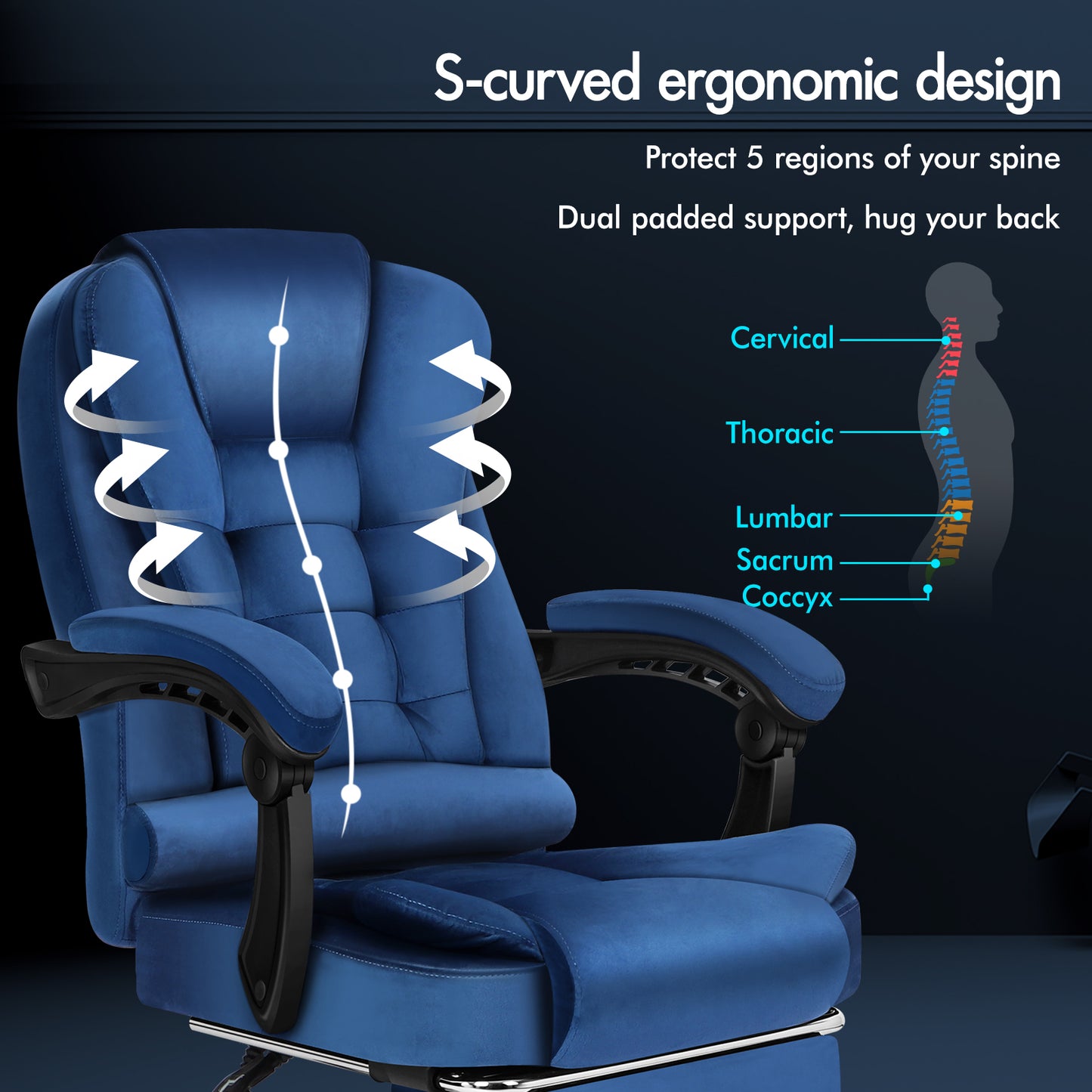 ELFORDSON Massage Office Chair with Footrest Executive Gaming Seat, Velvet Blue