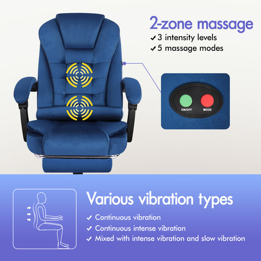 ELFORDSON Massage Office Chair with Footrest Executive Gaming Seat, Velvet Blue