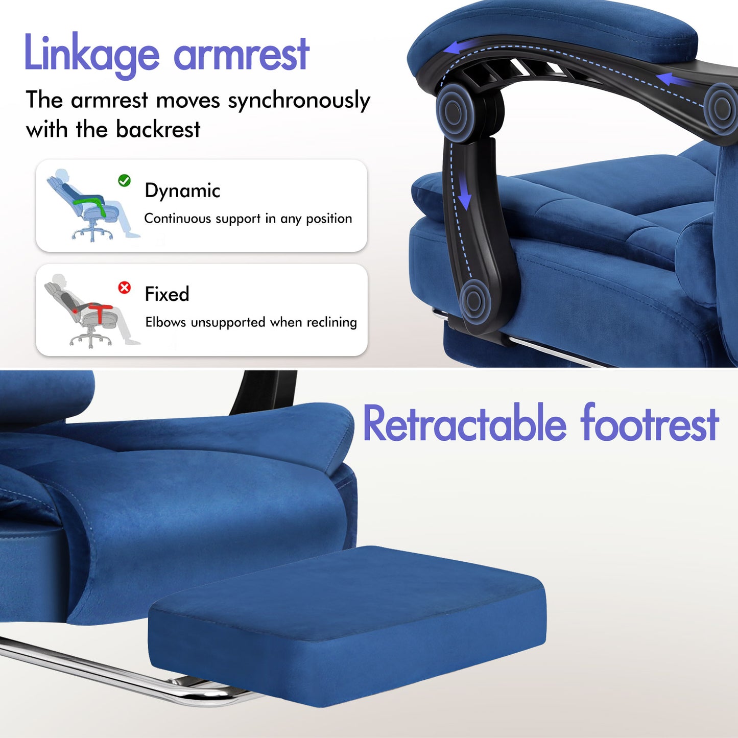 ELFORDSON Massage Office Chair with Footrest Executive Gaming Seat, Velvet Blue