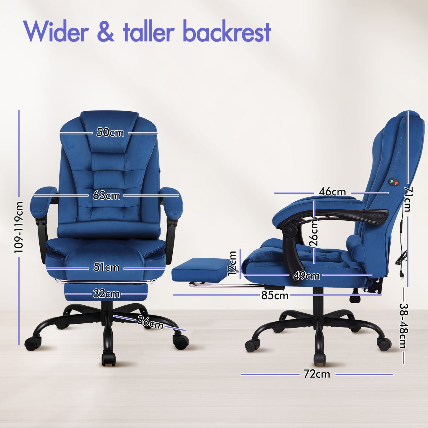 ELFORDSON Massage Office Chair with Footrest Executive Gaming Seat, Velvet Blue