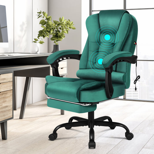 ELFORDSON Massage Office Chair with Footrest Executive Gaming Seat, Velvet Green