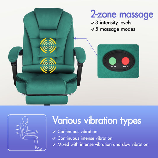 ELFORDSON Massage Office Chair with Footrest Executive Gaming Seat, Velvet Green
