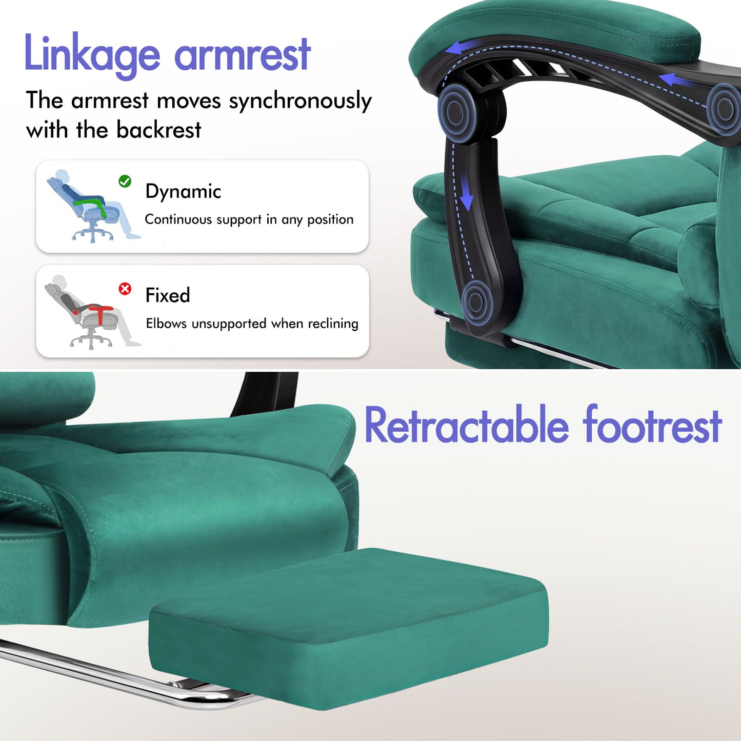 ELFORDSON Massage Office Chair with Footrest Executive Gaming Seat, Velvet Green
