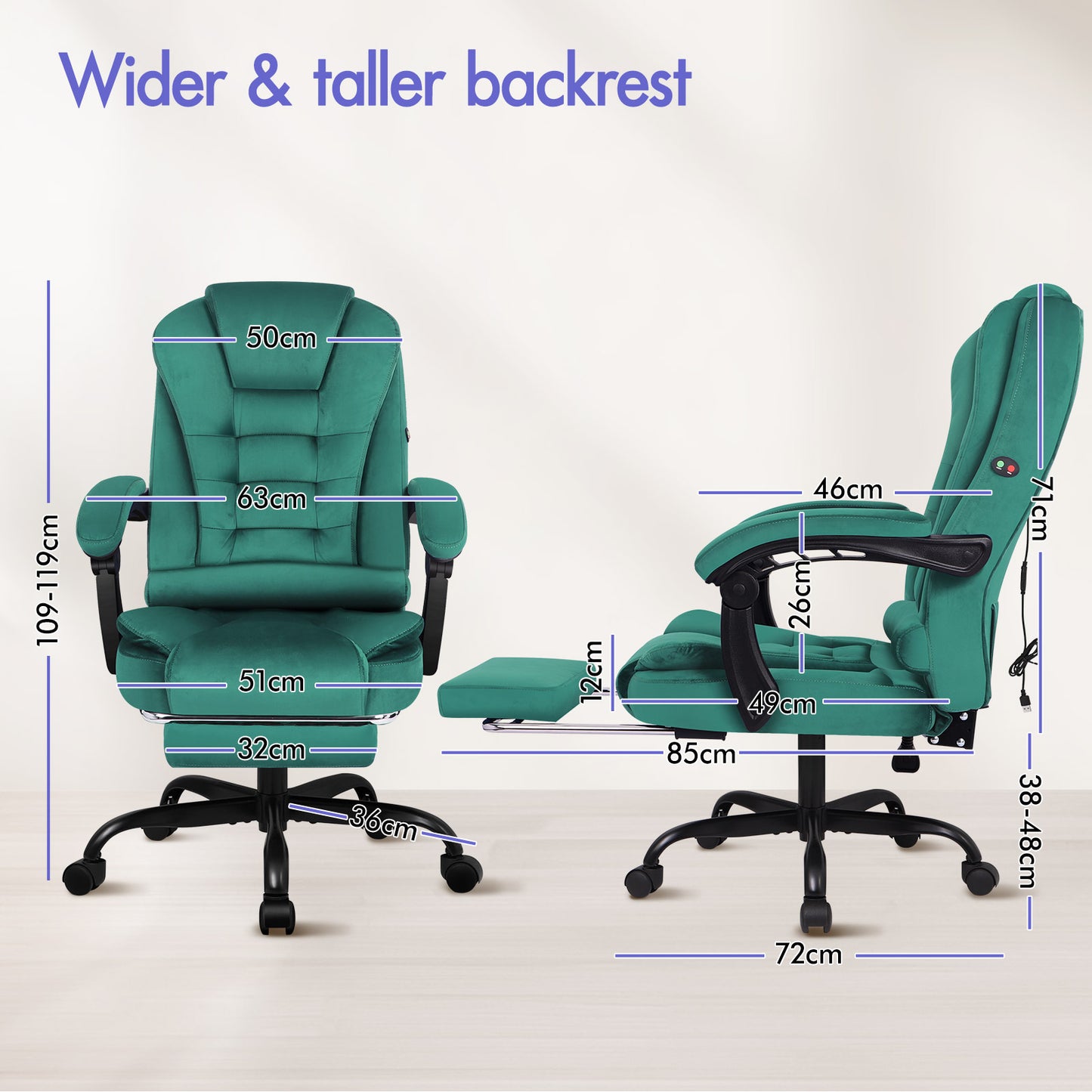ELFORDSON Massage Office Chair with Footrest Executive Gaming Seat, Velvet Green