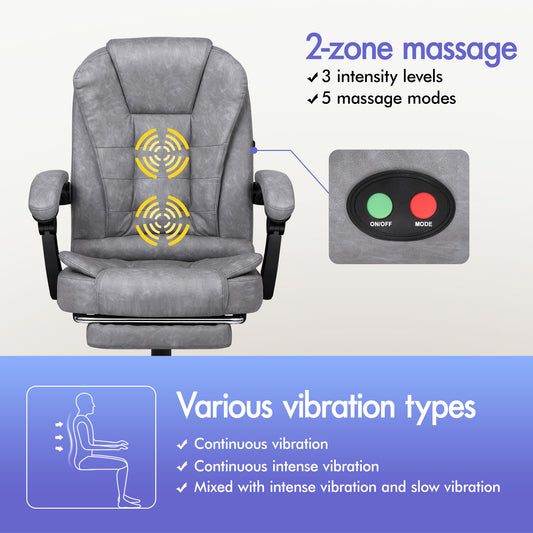 ELFORDSON Massage Office Chair with Footrest Executive Gaming Seat Upgraded Pull-up PU Leather, Vintage Grey