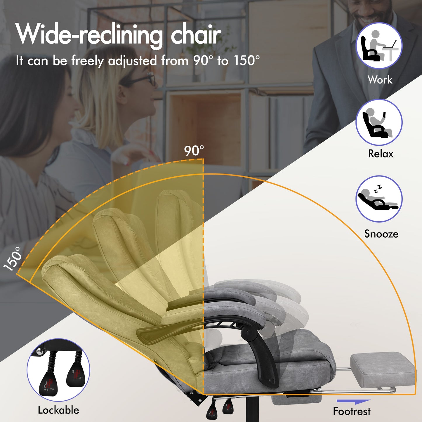 ELFORDSON Massage Office Chair with Footrest Executive Gaming Seat Upgraded Pull-up PU Leather, Vintage Grey