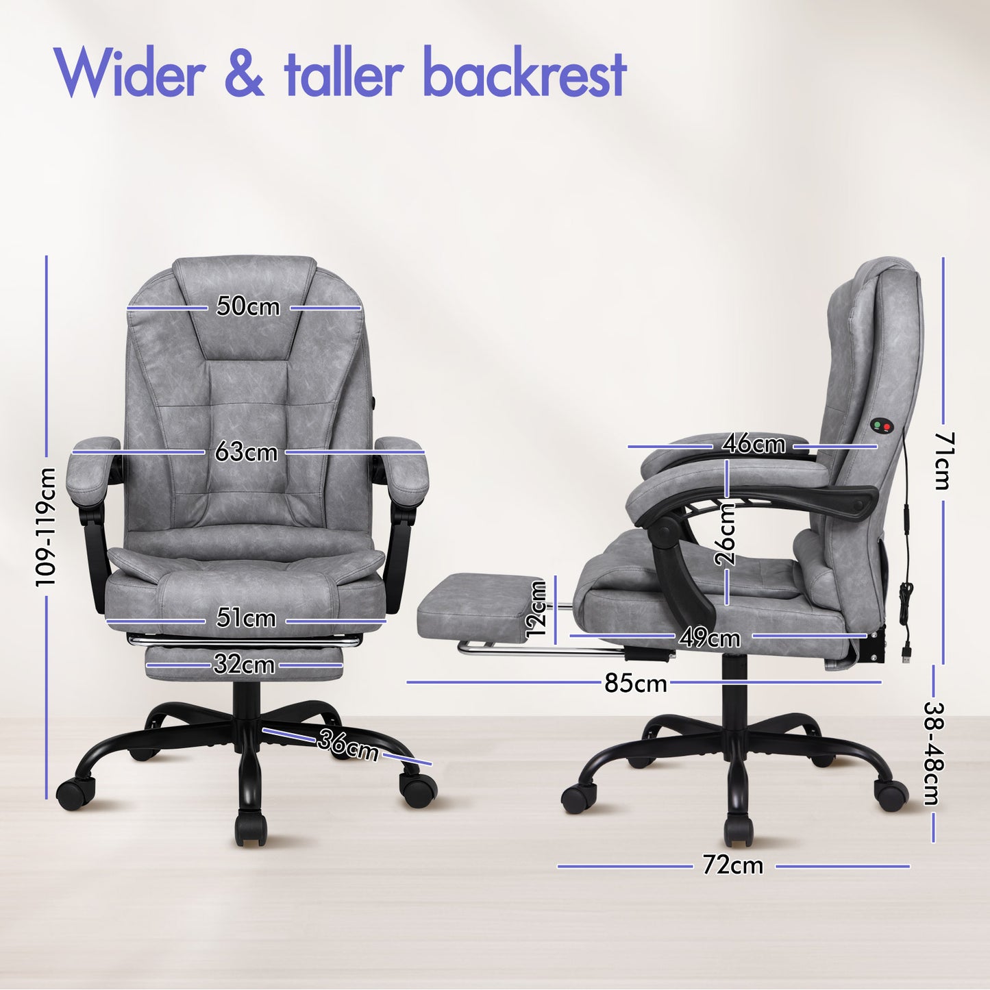 ELFORDSON Massage Office Chair with Footrest Executive Gaming Seat Upgraded Pull-up PU Leather, Vintage Grey