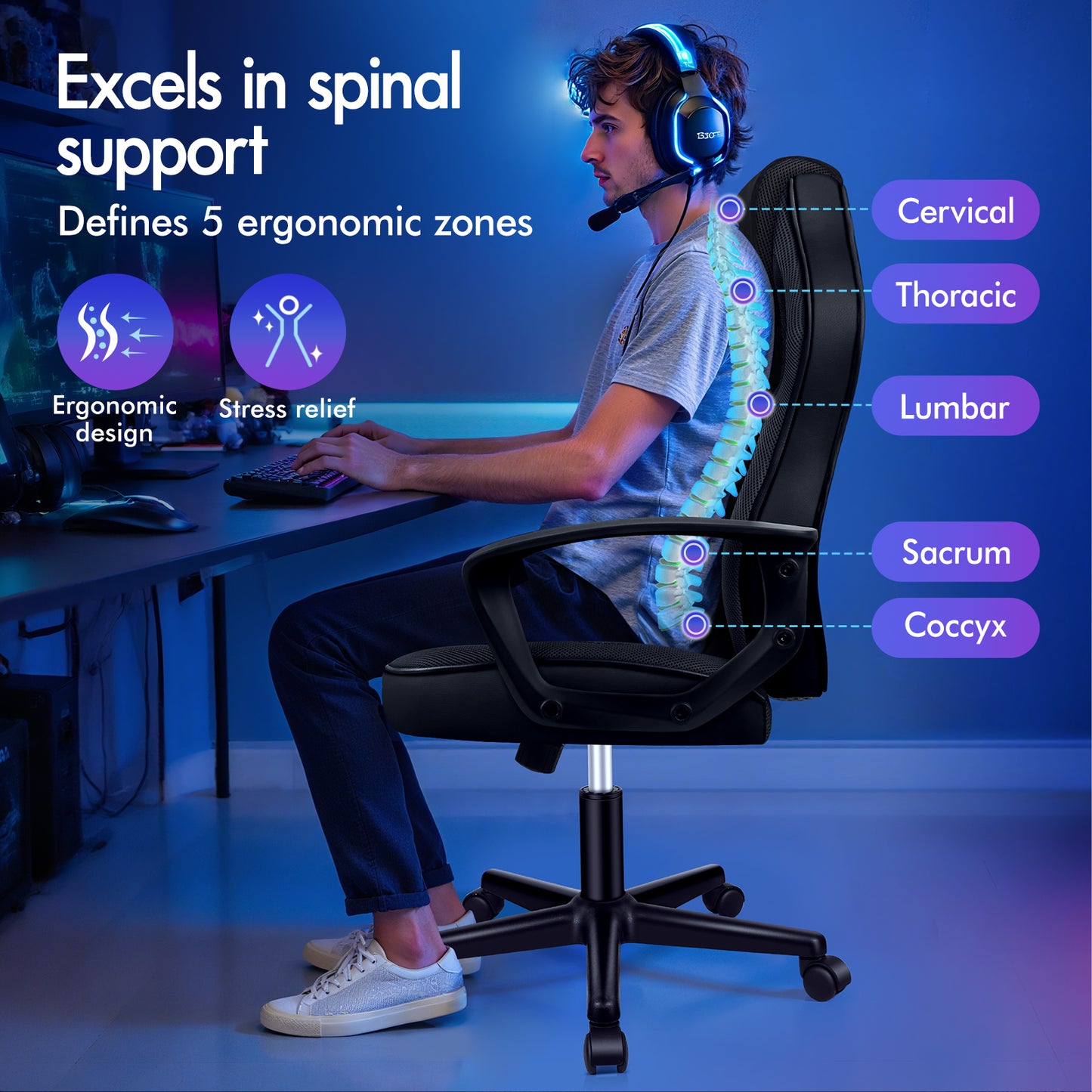 ELFORDSON Gaming Chair Racing Office Ergonomic Padded Swivel Executive Computer