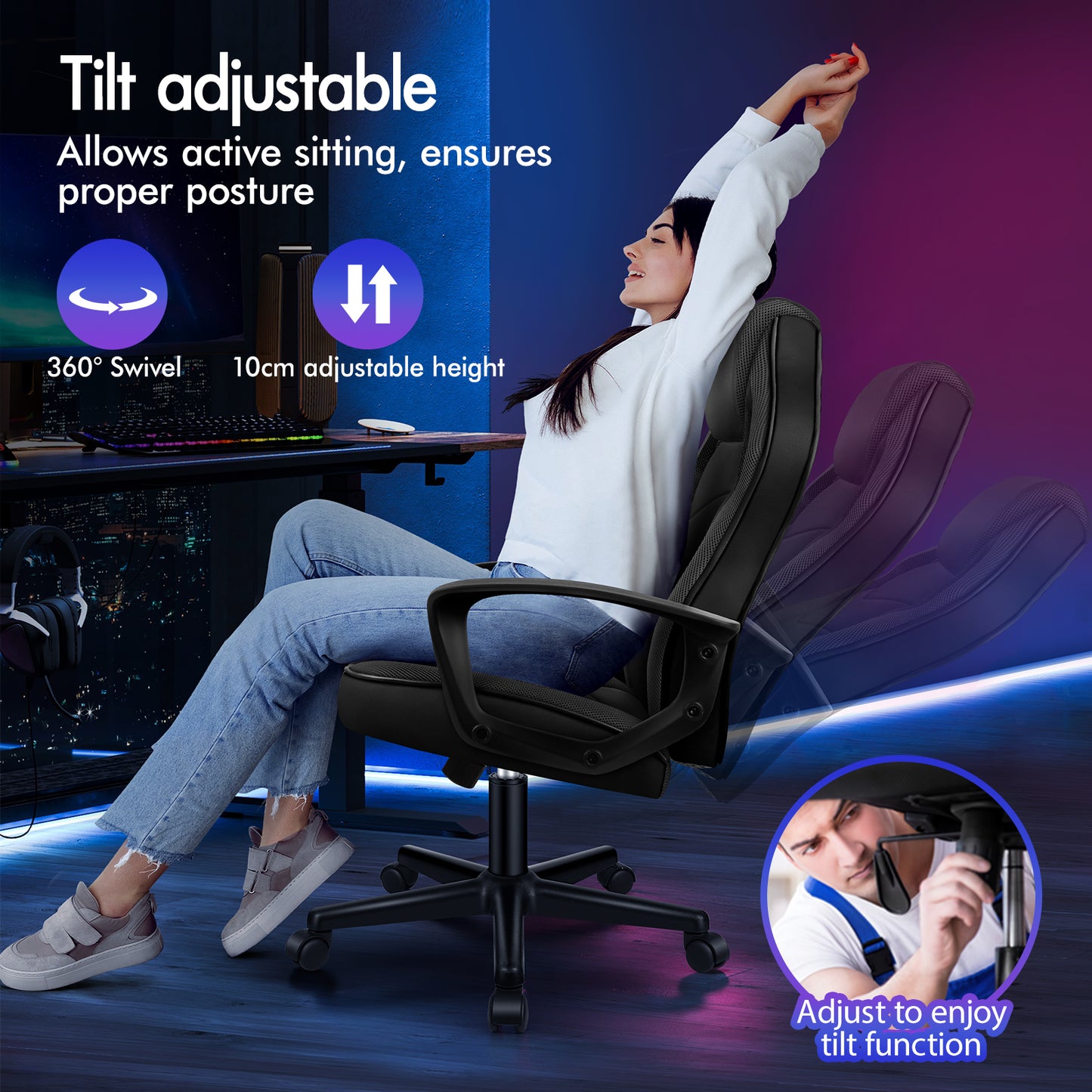 ELFORDSON Gaming Chair Racing Office Ergonomic Padded Swivel Executive Computer