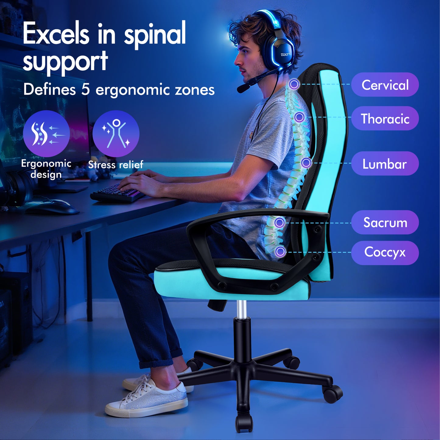 ELFORDSON Gaming Chair Racing Office Ergonomic Padded Swivel Executive Computer
