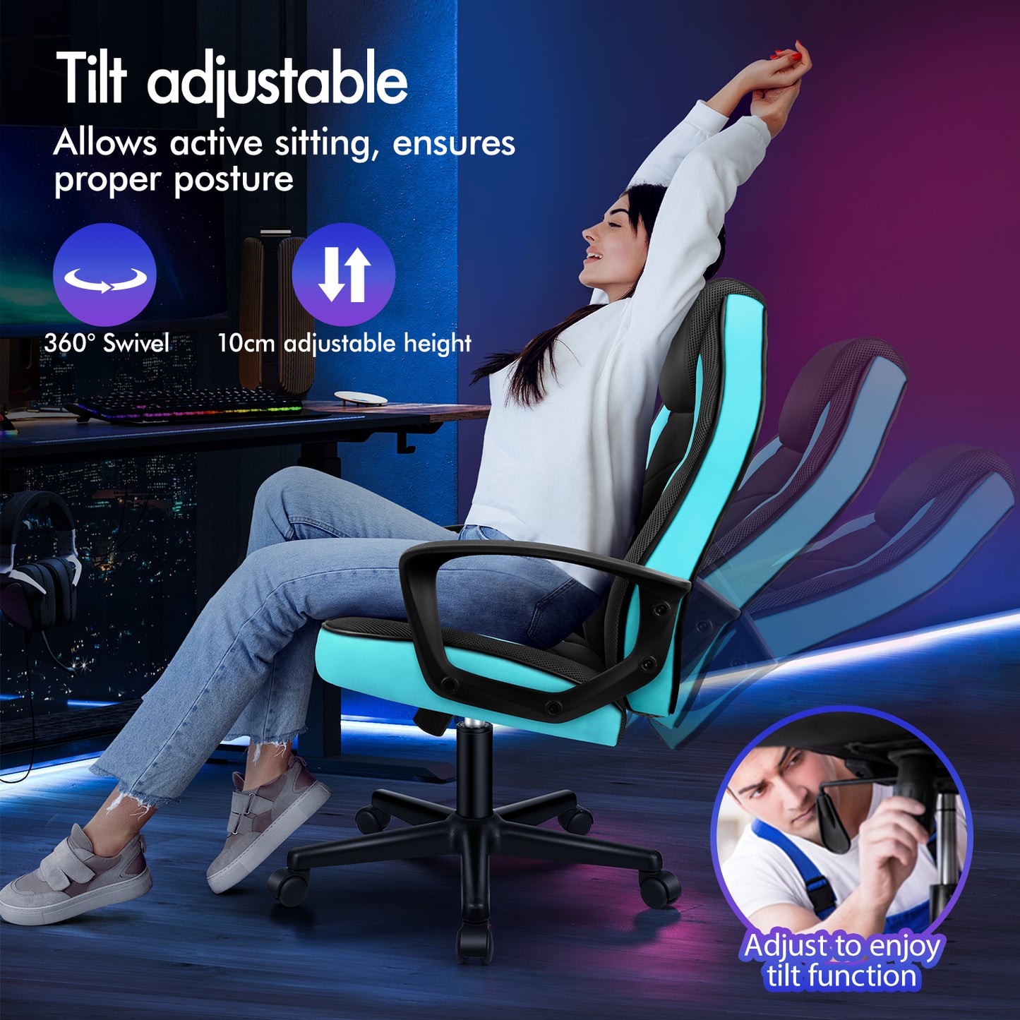 ELFORDSON Gaming Chair Racing Office Ergonomic Padded Swivel Executive Computer
