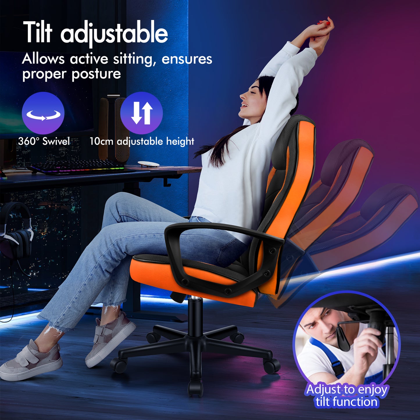 ELFORDSON Gaming Chair Racing Office Ergonomic Padded Swivel Executive Computer
