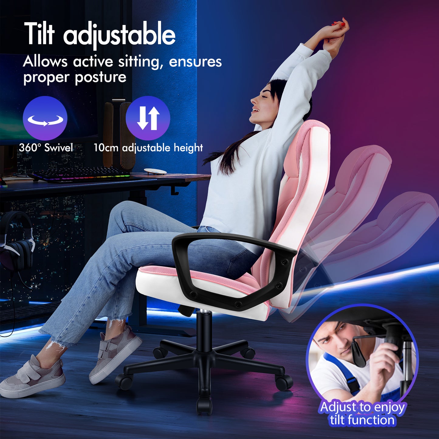 ELFORDSON Gaming Chair Racing Office Ergonomic Padded Swivel Executive Computer