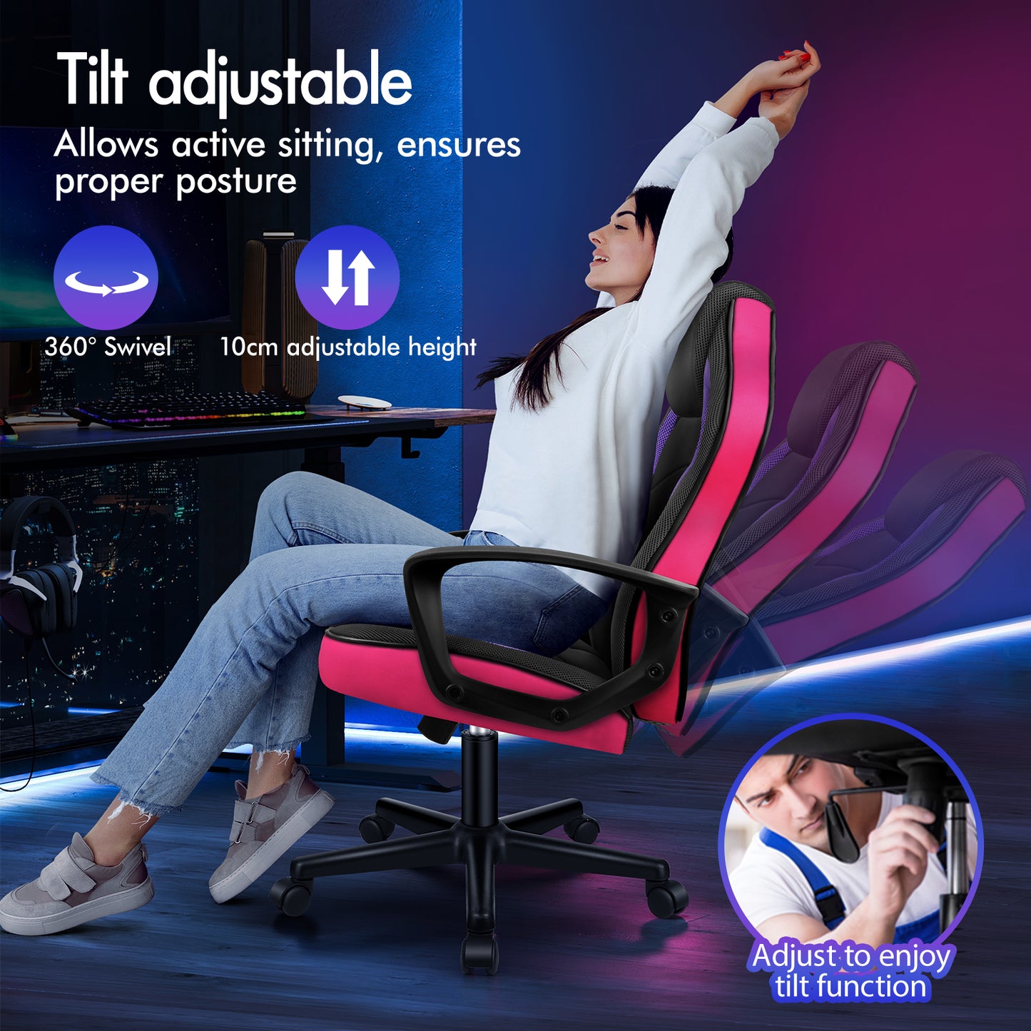 ELFORDSON Gaming Chair Racing Office Ergonomic Padded Swivel Executive Computer