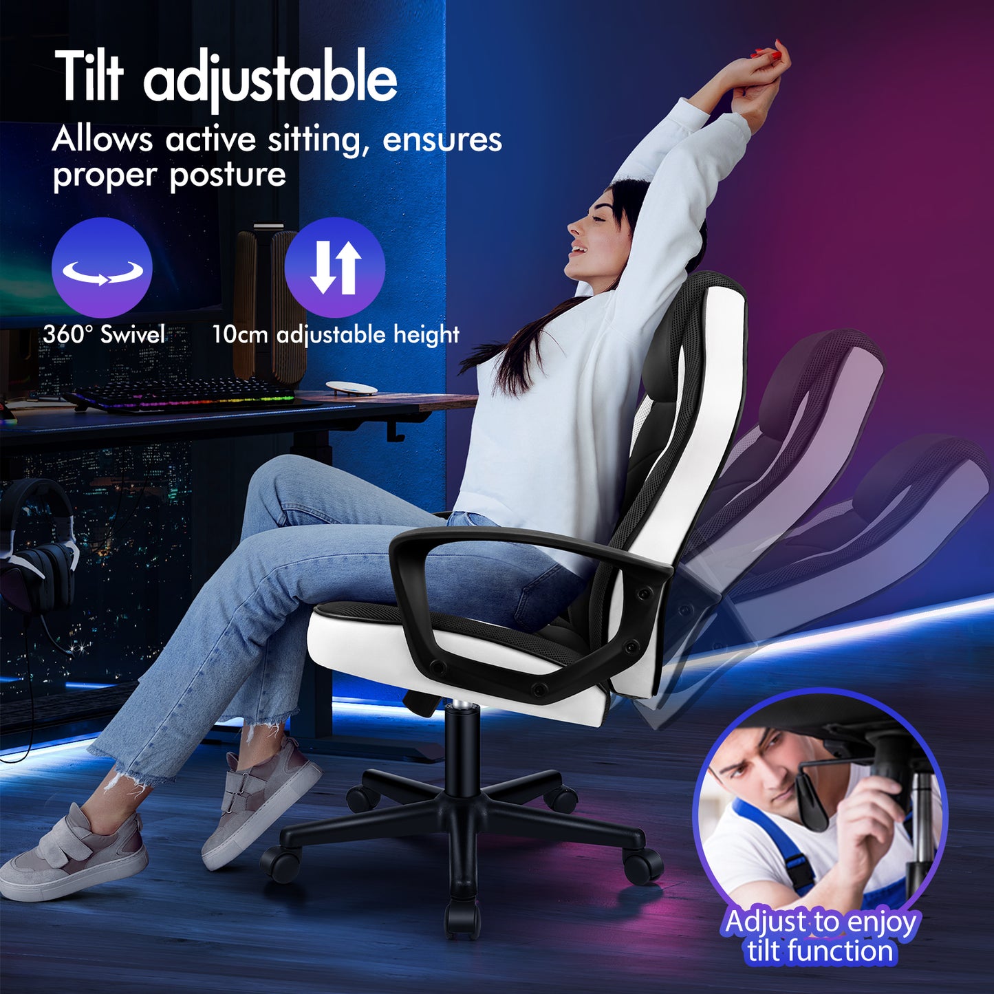ELFORDSON Gaming Chair Racing Office Ergonomic Padded Swivel Executive Computer