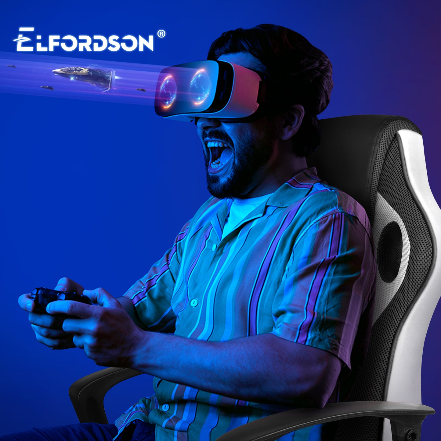 ELFORDSON Gaming Chair Racing Office Ergonomic Padded Swivel Executive Computer